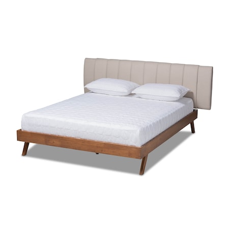 Baxton Studio Brita Beige Upholstered Walnut Finished Wood King Size Bed 157-9566